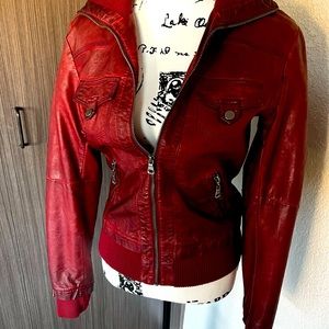 Pho leather red bonnet jacket.
